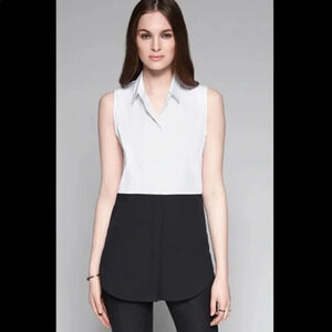THEORY EUC Black White Colorblock Button Front Top